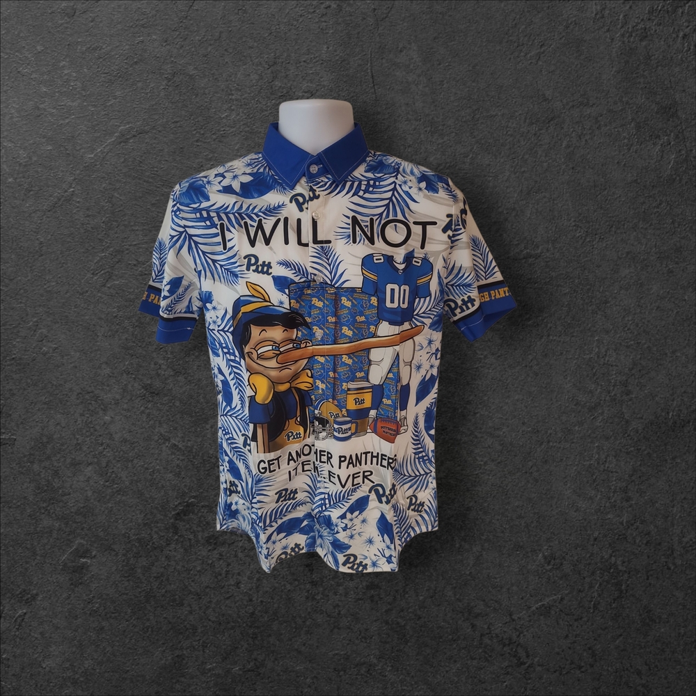 Men's Pitt Panthers Short Sleeve Button Down Blue and White Shirt Size S